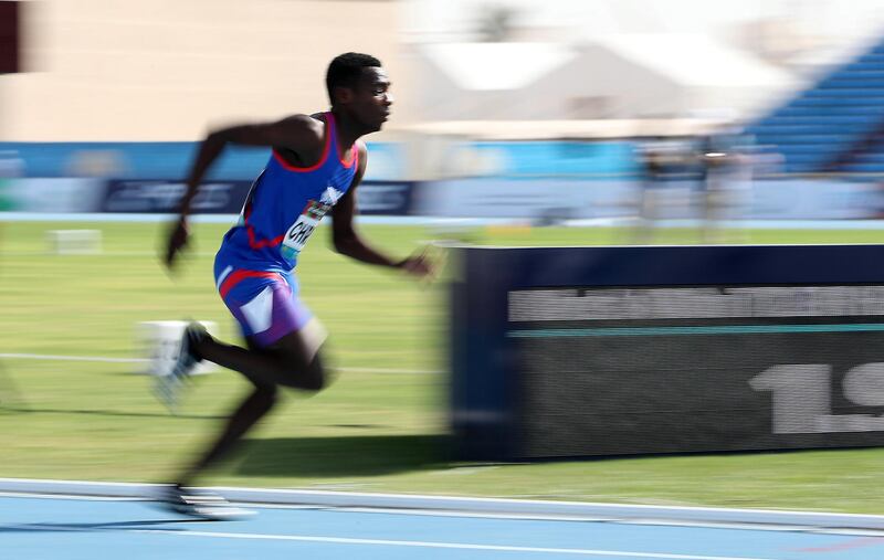 DUBAI, UNITED ARAB EMIRATES , Nov 7  – 2019 :- Marungu Christoph (NAM) participating in the men’s 400m T12 round 1 heat 3 during the Dubai 2019 World Para Athletics Championship held at Dubai Club For People Of Determination in Dubai. ( Pawan Singh / The National )  For New. Story by Ramola