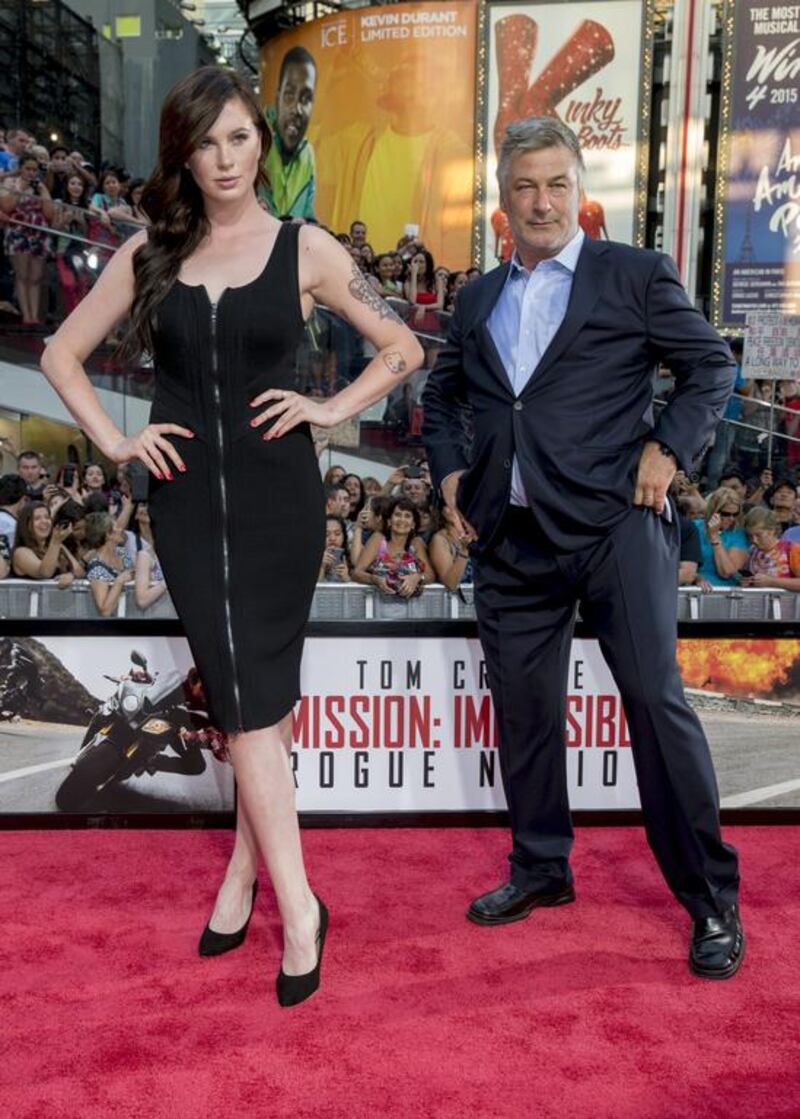 Actor Alec Baldwin poses with his daughter Ireland Baldwin on the red carpet for a screening of the film Mission Impossible — Rogue Nation in New York. Brendan McDermid / Reuters