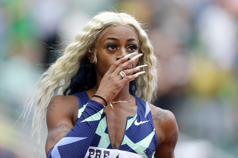 Sha'Carri Richarson reacts after finishing last in the 100m race. AFP