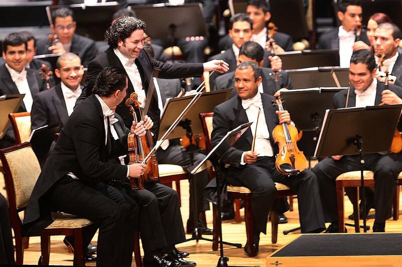 Gustavo Dudamel and the Simon Bolivar Symphony Orchestra played on Monday night at Emirates Palace. Delores Johnson / The National   