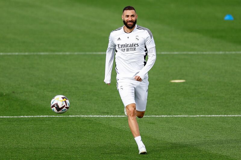 Karim Benzema during Real Madrid's training session in Valdebebas on Tuesday. Real will face Elche in their La Liga match on Wednesday. EPA