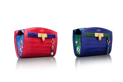 Bags inspired by geometric motifs of the Banu Tamim tribe, left, and Saudi bridal embroidery. Photo: Asprey  