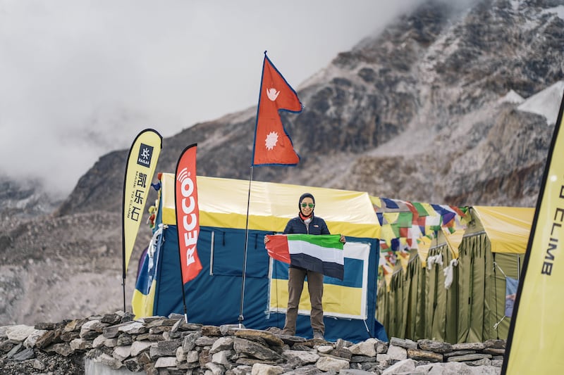 Nayla Al Baloushi at Everest base camp at 5,400 metres. Photo: Nayla Al Baloushi