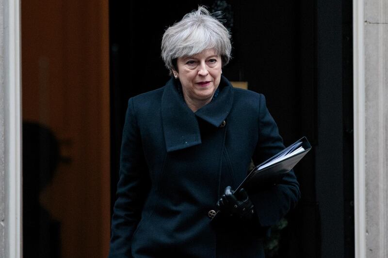 LONDON, ENGLAND - DECEMBER 11: British Prime Minister Theresa May leaves Number 10 Downing Street on December 11, 2017 in London, England. Mrs May is to address MPs in Parliament this afternoon with an update on Brexit as negotiations with the European Union move on to the next phase.  (Photo by Jack Taylor/Getty Images)