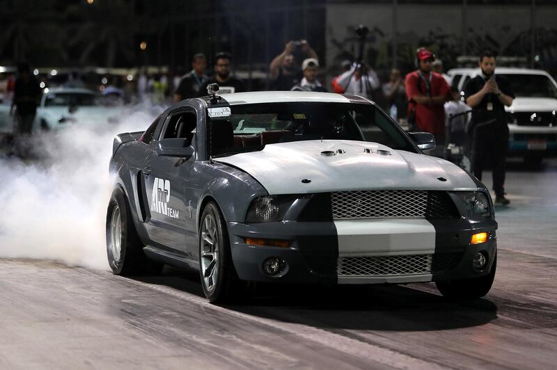 ABU DHABI , UNITED ARAB EMIRATES , APRIL 19 - 2018 :- One of the participant taking part in the drag racing at the Yas Super Street Challenge event held at Yas Marina Circuit in Abu Dhabi. ( Pawan Singh / The National ) For Weekend. Story by Adam Workman