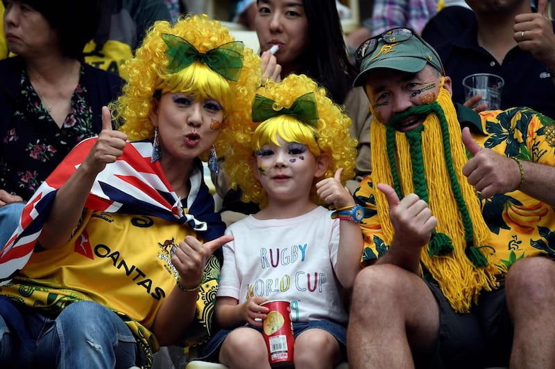 Australia supporters at the Pool D match in the Oita Stadium. AFP
