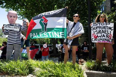 Pro-Palestine protesters demonstrate outside the State Department in Washington. AFP