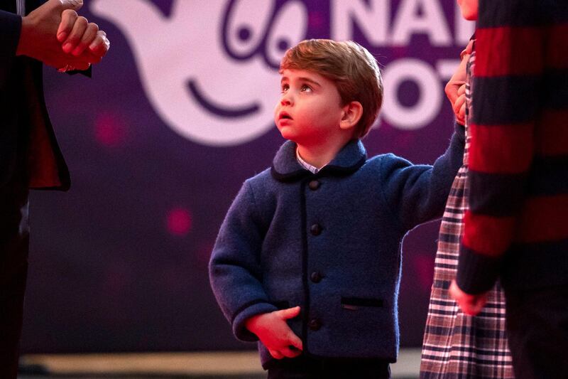 LONDON, ENGLAND - DECEMBER 11: Prince Louis attends a special pantomime performance at London's Palladium Theatre, hosted by The National Lottery, to thank key workers and their families for their efforts throughout the pandemic on December 11, 2020 in London, England. (Photo by  Aaron Chown - WPA Pool/Getty Images)