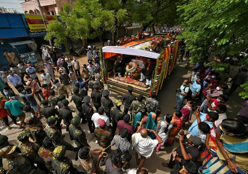 Indian Army soldiers carry the coffin of Colonel B Santosh Babu, who was killed in a border clash with Chinese troops, during his funeral ceremony at his hometown in Suryapet, India. Reuters