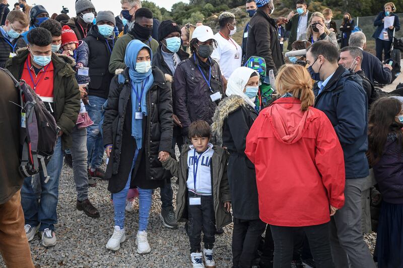 Migrants at the reception centre in Mytilene on the Greek island of Lesbos on December 5. EPA