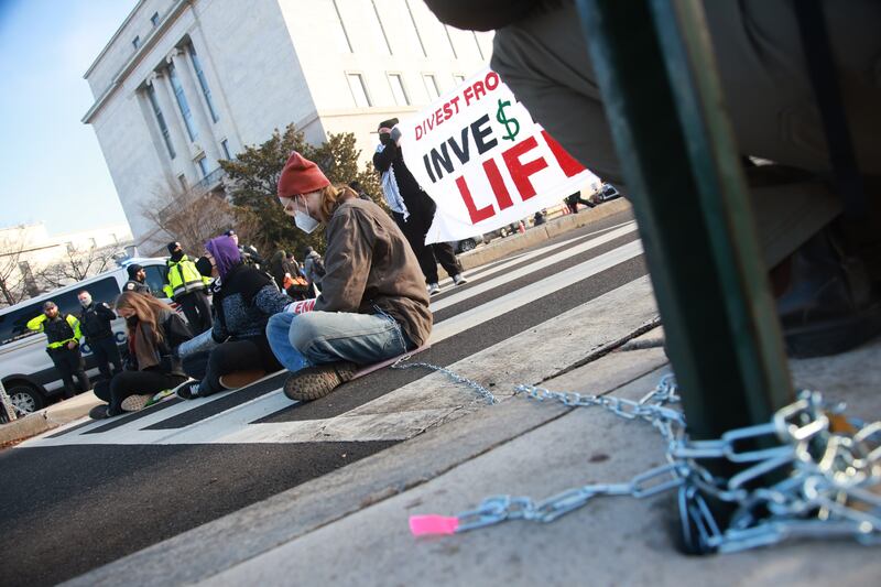 Pro-Palestine demonstrators shut down interstate ramps on the street on Capitol Hill, Washington. Reuters