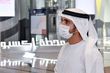 Sheikh Hamdan bin Mohammed, Crown Prince of Dubai, at the Expo Metro Station. Courtesy: Wam