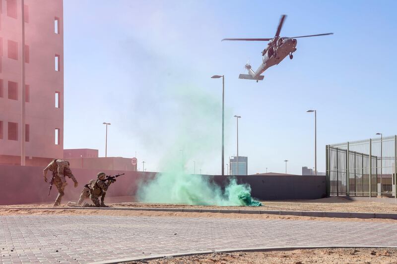 AL DHAFRA REGION, ABU DHABI, UNITED ARAB EMIRATES - June 26, 2019: Members of the UAE Armed Forces and the Jordanian Armed Forces participate in the joint military drill, Titled ‘Bonds of Strength’, at Al Hamra Camp.

(Handout)
---