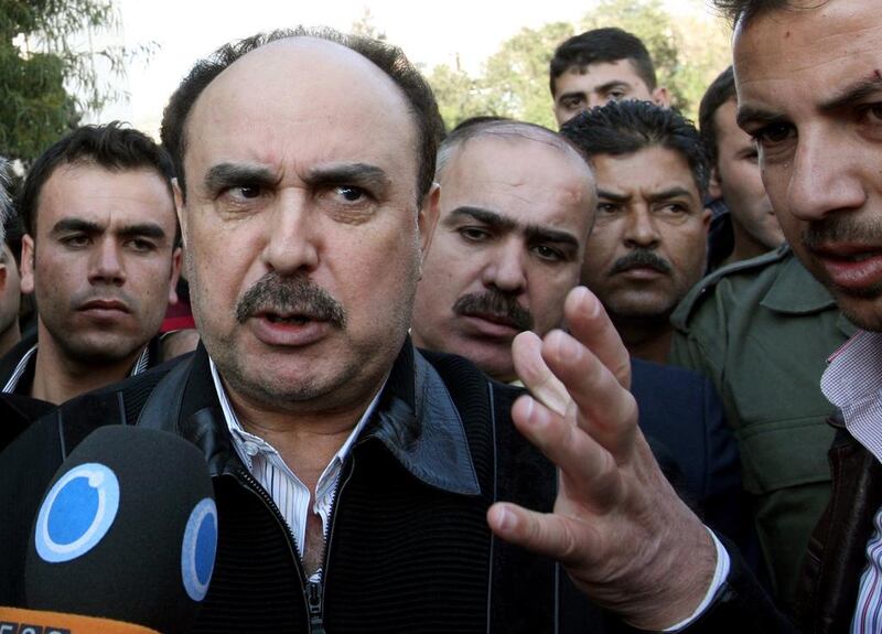 Syrian general, Rustom Ghazalah, speaks to the press as he inspects a security base that was targeted by a suicide attack in Damascus on December 23, 2011. Louai Beshara/AFP Photo