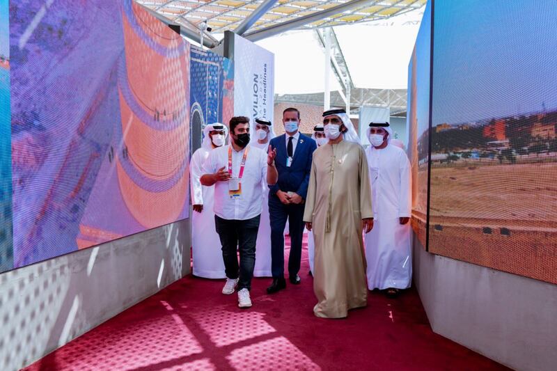 Sheikh Mohammed at Iraq pavilion of Expo 2020 Dubai. 