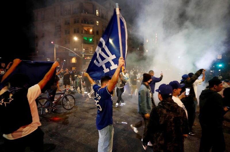 Fans celebrate Los Angeles Dodgers' victory. Reuters
