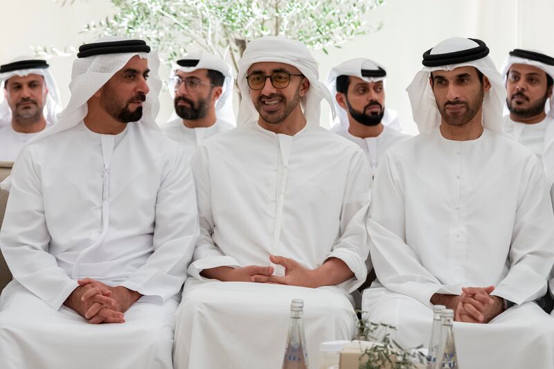 Sheikh Saif bin Zayed, Deputy Prime Minister and Minister of Interior, and Sheikh Abdullah bin Zayed, Minister of Foreign Affairs and International Co-operation, at the reception 