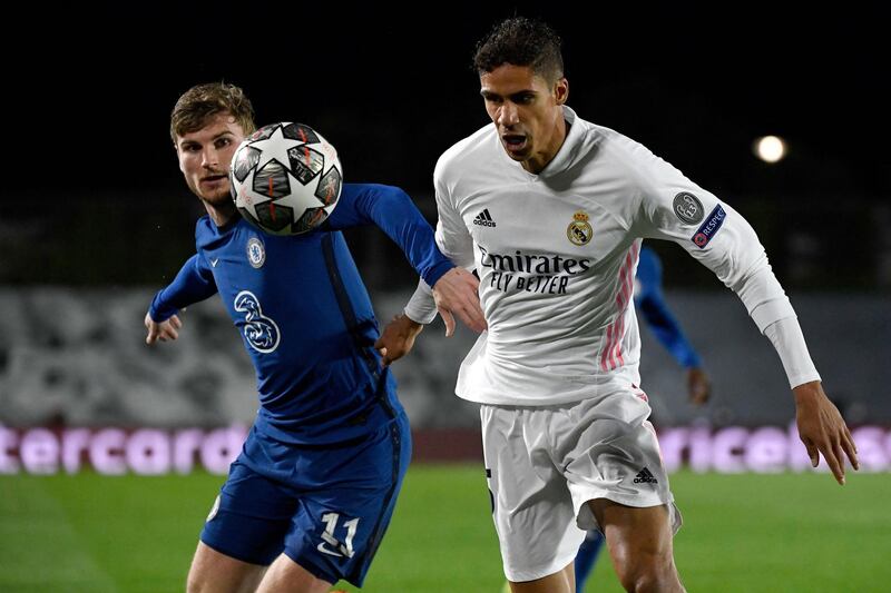 Chelsea's Timo Werner vies with Real Madrid's Raphael Varane. AFP