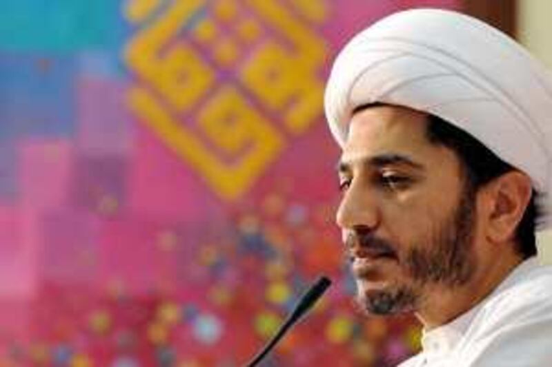 Al Wefaq secretary general and the society’s 17-member strong parliamentary bloc head, MP Sheikh Ali Salman seen during Saturday’s press conference at the society headquarters where he announced the failure of talks to secure the release of the 26 suspects   