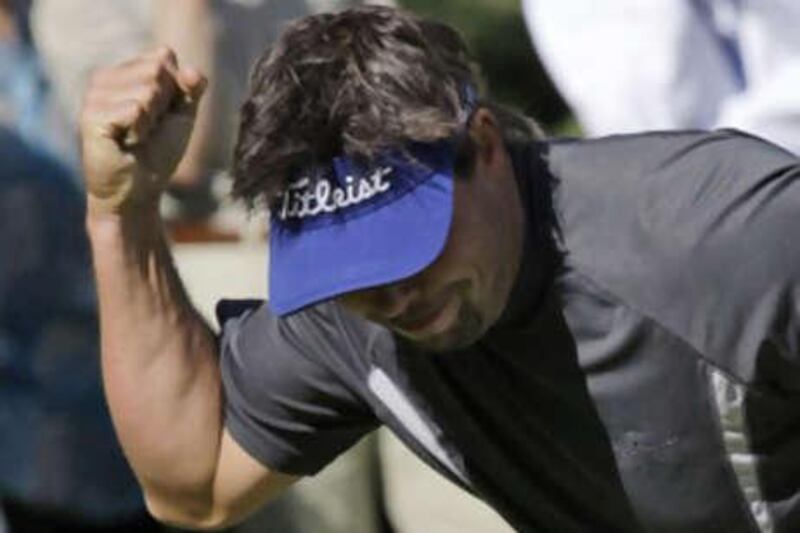 Mikael Lundberg reacts after making a birdie at the 17th hole during the last day of the Russian Open.