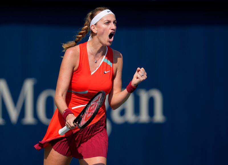 Petra Kvitova celebrates a point against Jelena Ostapenko. AP