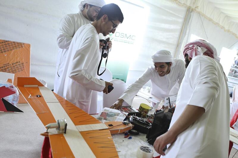 Students from the Dubai Men’s College of team Emirates Robotics participate. Delores Johnson / The National