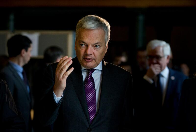 Belgian Foreign Minister Didier Reynders arrives for a media conference of Ministers of Foreign Affairs, EU members of the UN Security Council at the Egmont Palace in Brussels, Monday, Jan. 28. 2019. (AP Photo/Virginia Mayo)