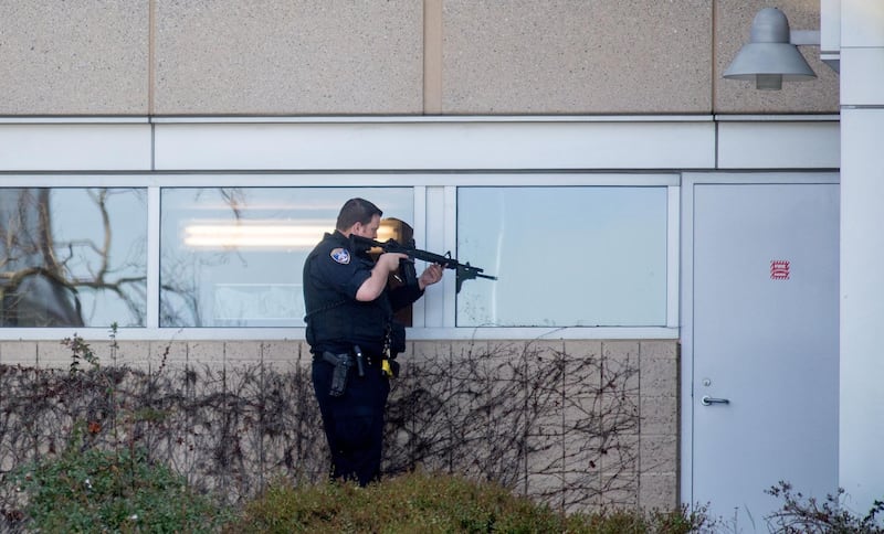 Gunshots erupted at YouTube's offices in California on Tuesday, sparking a panicked escape by employees and a massive police response, before the female shooter apparently committed suicide. AFP/JOSH EDELSON