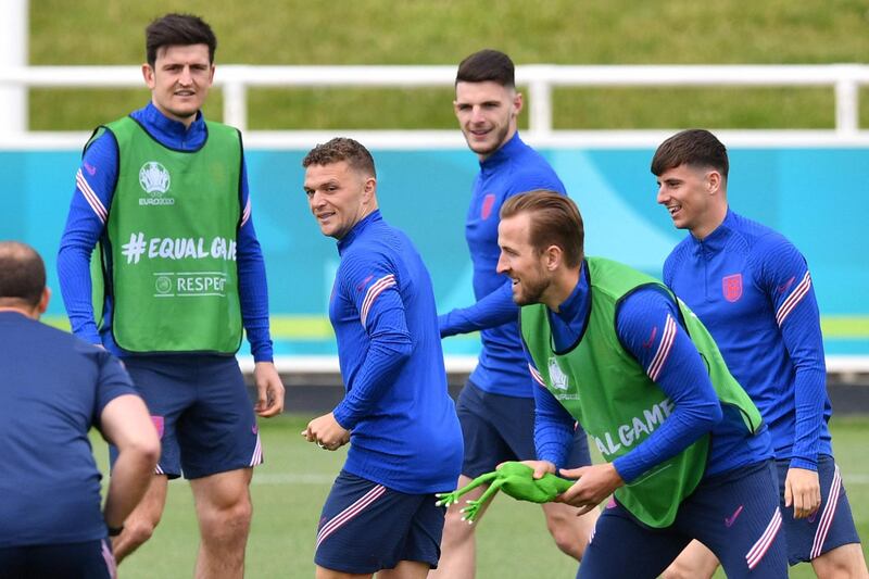 England forward Harry Kane trains with teammates ahead of their Euro 2020 opener. AFP