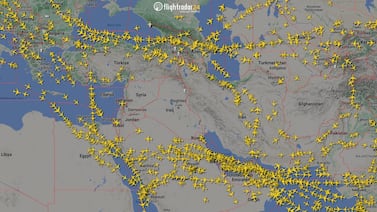 Air traffic over Iran and the Middle East on Sunday after flights were cancelled and diverted. Reuters