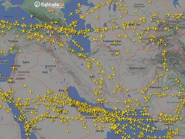 Air traffic over Iran and the Middle East on Sunday after flights were cancelled and diverted. Reuters