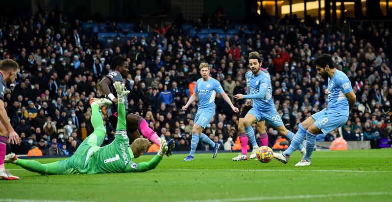 City's Ilkay Gundogan scores their third goal. Reuters