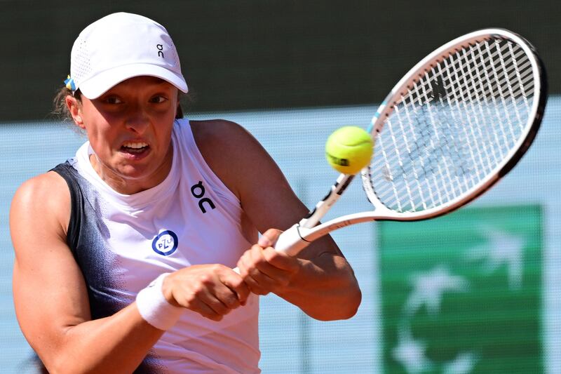 Iga Swiatek during her win over Claire Liu at the French Open in Paris on June 1, 2023. AFP