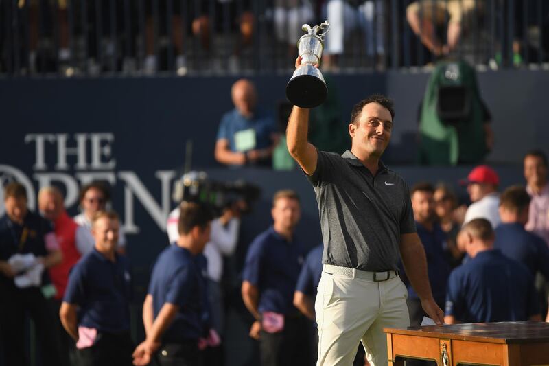 CARNOUSTIE, SCOTLAND - JULY 22:  Francesco Molinari of Italy celebrates with the Claret Jug after winning the 147th Open Championship at Carnoustie Golf Club on July 22, 2018 in Carnoustie, Scotland.  (Photo by Harry How/Getty Images)