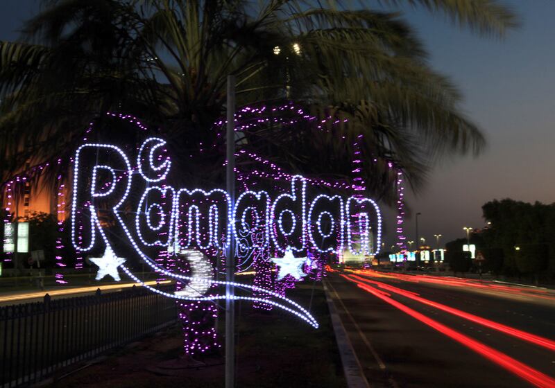 Decorative lights lit across the corniche on the first day of holy month Ramadan in Abu Dhabi. Ravindranath K / The National
