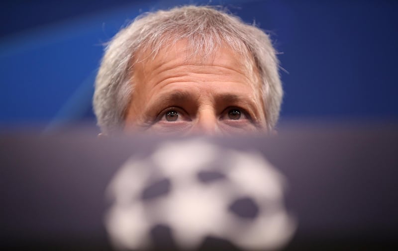 Borussia Dortmund manager Lucien Favre attends a press conference ahead of their Champions League match at home to Barcelona, which finished goalless.  EPA
