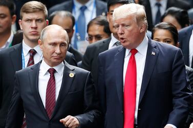 US President Donald Trump and Russia's President Vladimir Putin in November 2017. AP