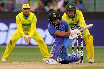 epa07295867 Kedar Jadhav (C) of India bats during the third One-Day International match between Australia and India at the MCG in Melbourne, Australia, 18 January 2019.  EPA/MARK DADSWELL EDITORIAL USE ONLY, NO USE IN BOOKS, NEWS REPORTING PURPOSES ONLY AUSTRALIA AND NEW ZEALAND OUT