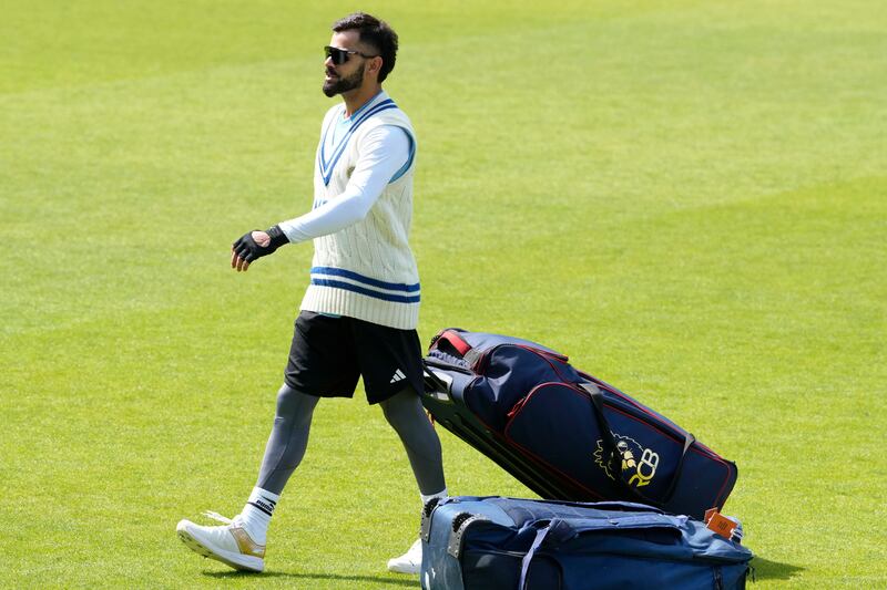 India's Virat Kohli after a training session at The Oval in London. AP