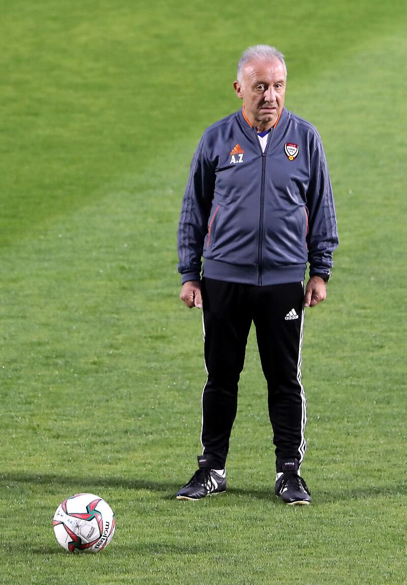 ABU DHABI , UNITED ARAB EMIRATES , January 2 – 2019 :-  Alberto Zaccheroni , coach of UAE football team during the training session ahead of AFC Asian Cup UAE 2019 held at New York University in Abu Dhabi. ( Pawan Singh / The National ) For Sports