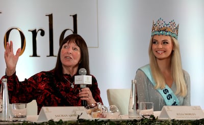 Julia Morley, the chairperson and chief executive of Miss World Organisation, with Miss World 2022 Karolina Bielawska. EPA