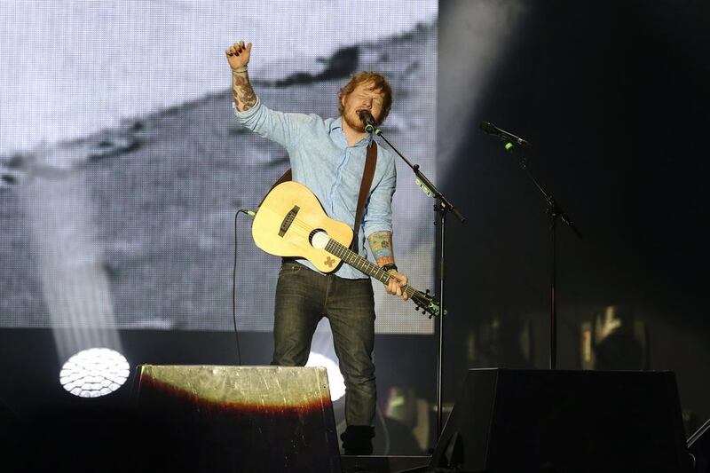 Ed Sheeran performs during his concert at Dubai Media City Amphitheatre on March 5.  Sarah Dea / The National