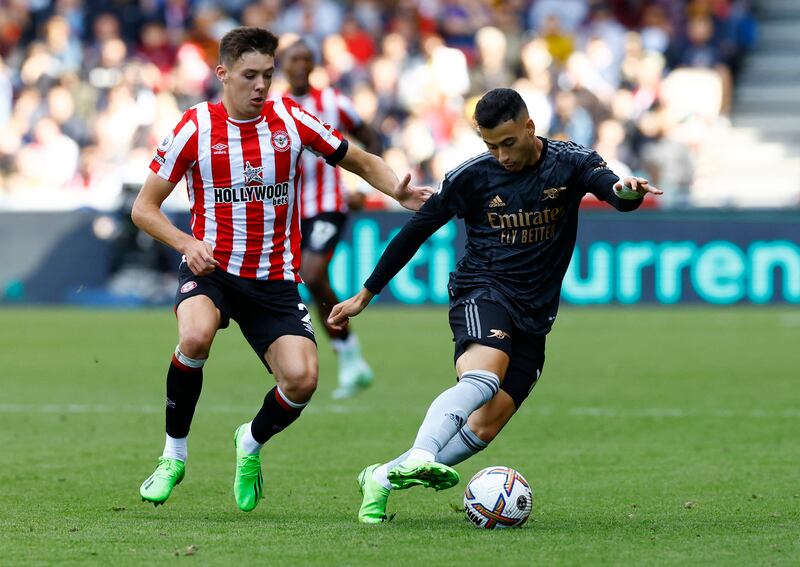 Gabriel Martinelli 7: On end of slick move after just two minutes but slipped and scuffed shot to keeper. Give away silly free-kick that almost saw Toney score in second half. Worked hard and a constant thorn in side of oppsition defence. Reuters