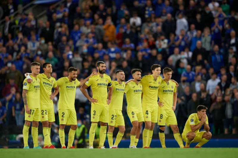 Villarreal's players during the penalty shoot-out.