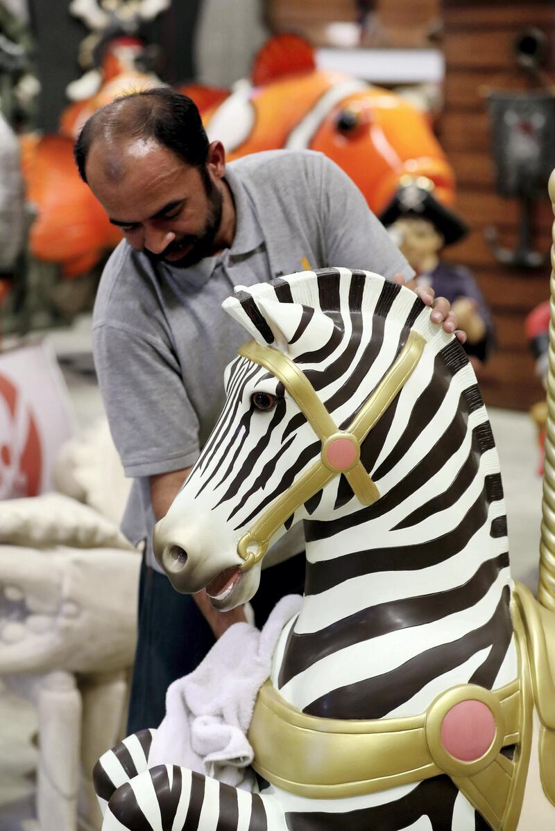 Dubai, United Arab Emirates - April 18, 2019: Photo project. Giant models located at the Propshop. The Propshop has the largest inventory of quality event props in the UAE, individually hand cast and hand painted. 2019. Dubai. Chris Whiteoak / The National