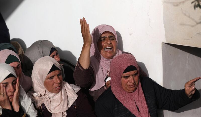 Relatives mourn for Mohammed Hamayel, who was shot during protests on March 11, 2020 against feared Israeli land confiscation south of Nablus city in the occupied West Bank . EPA