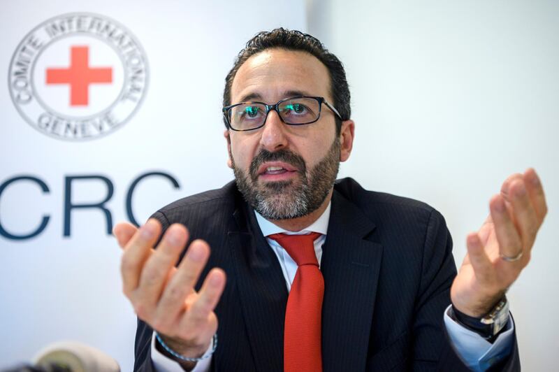 epa06774823 Robert Mardini, Regional Director the Near and Middle East  speaks during a press conference on the situation in Gaza, at the International Red Cross, ICRC, headquarters in Geneva, Switzerland, 31 May 2018.  EPA/MARTIAL TREZZINI