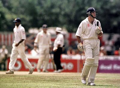 26 Feb 2001:  Graeme Hick of England walks back to the pavilion after his dismissal during the fifth and final day of the first test between Sri Lanka and England at the Galle International Cricket Stadium, Galle, Sri Lanka. Mandatory Credit: Tom Shaw/ALLSPORT