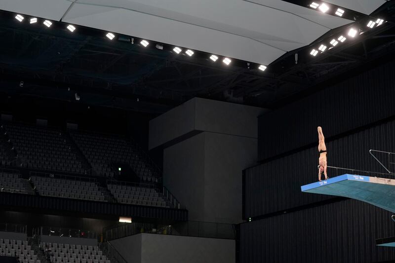 Britiain's Tom Daley competes in the men's 10m platform semi-final during the FINA Diving World Cup at the Tokyo Aquatics Centre on Monday, May 3. Getty