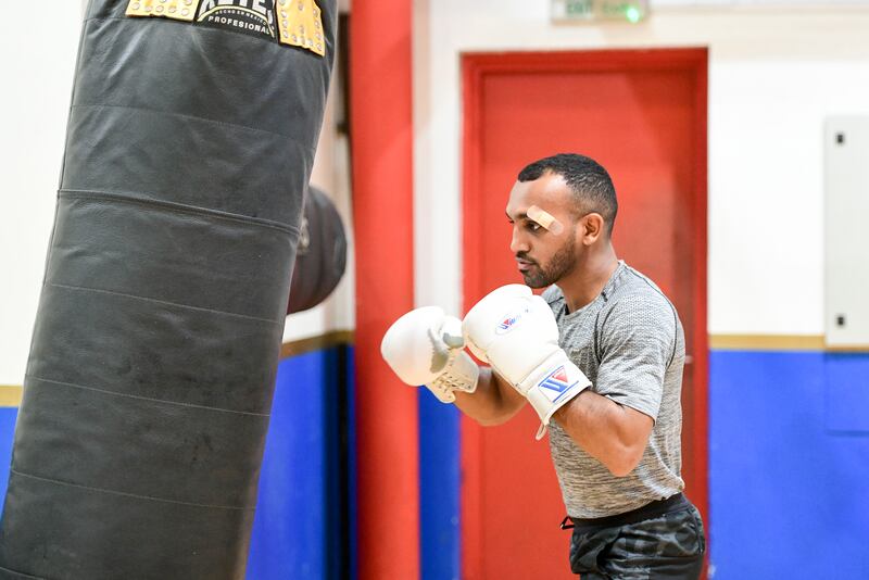 Emirati boxer Sultan Al Nuaimi, who also works with Dubai Police, during training
